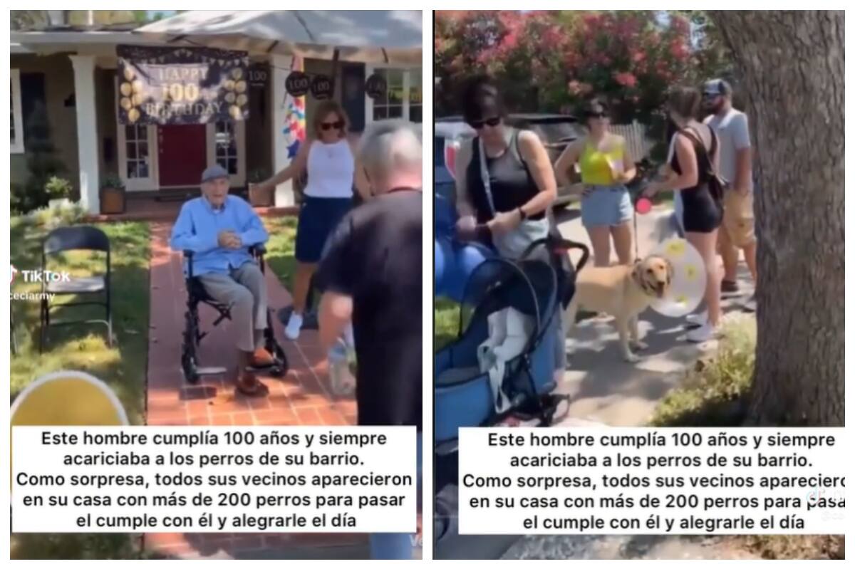 VIDEO Hombre que acariciaba a los perros de su barrio recibe a más 200 en su cumpleaños 100