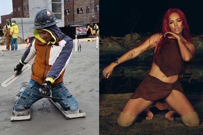 Albañil baila igual que Karol G y Shakira.