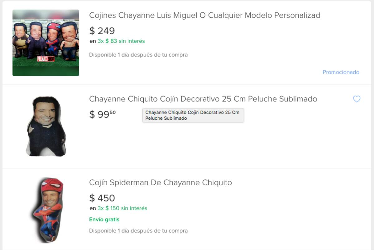 Almohada de Chayanne en Mercado Libre.