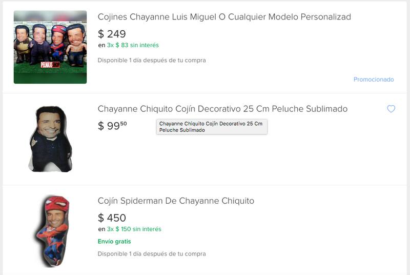 Almohada de Chayanne en Mercado Libre.