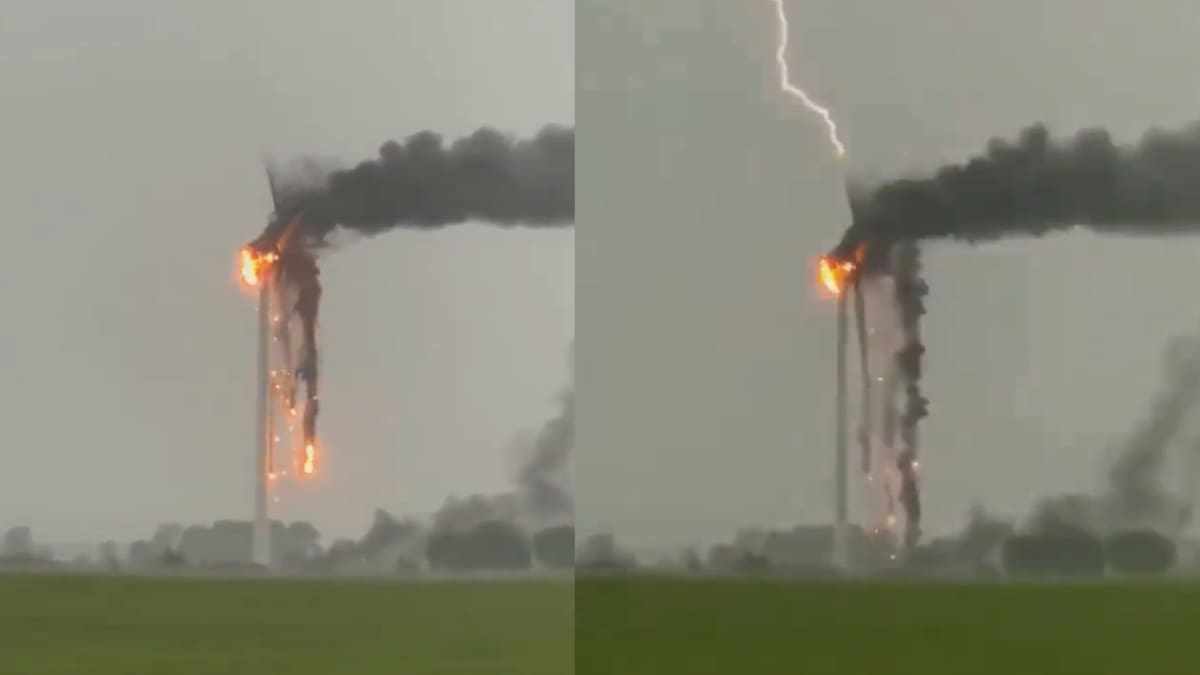VIDEO | Impactante: Turbina de viento es impactada por un rayo en Canadá