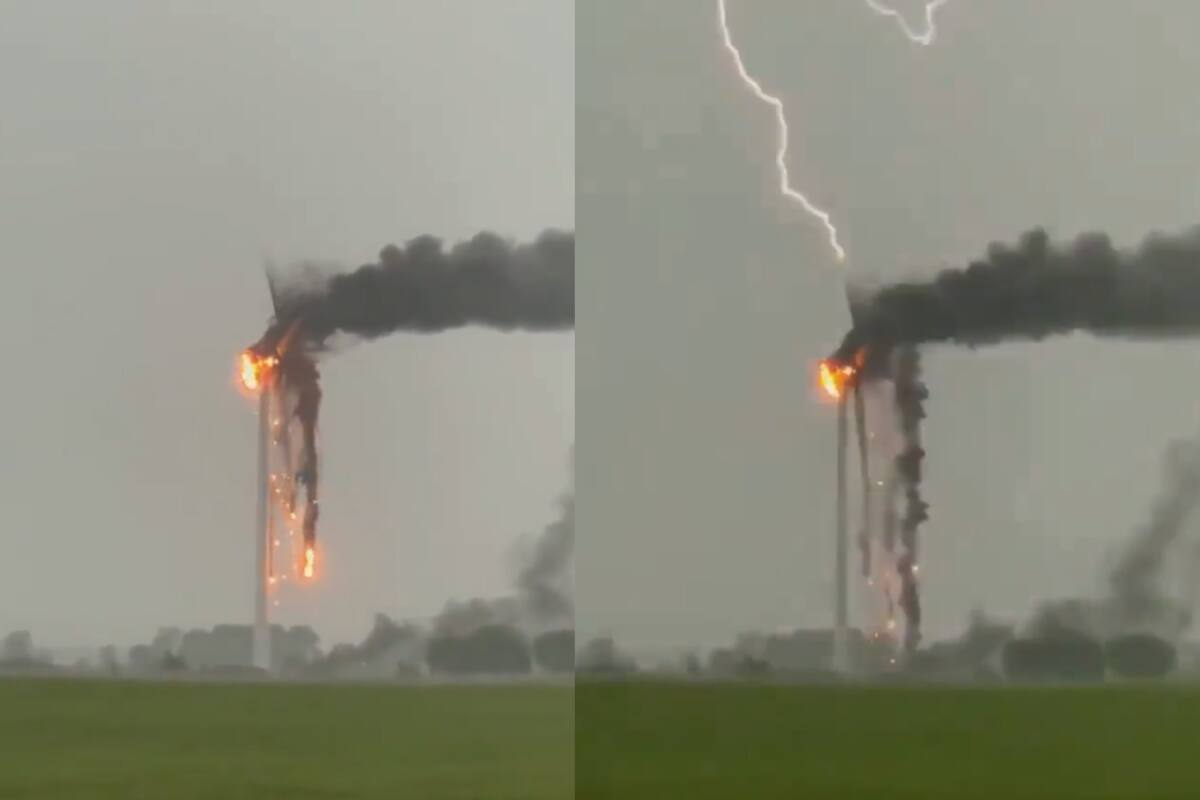 Rayo impacta turbina eólica.