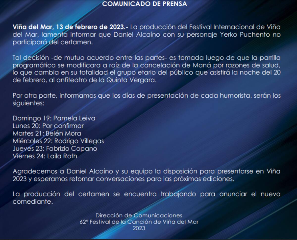 Yerko Puchento no estará presente en Viña 2023 / Fuente: Organización Viña 2023