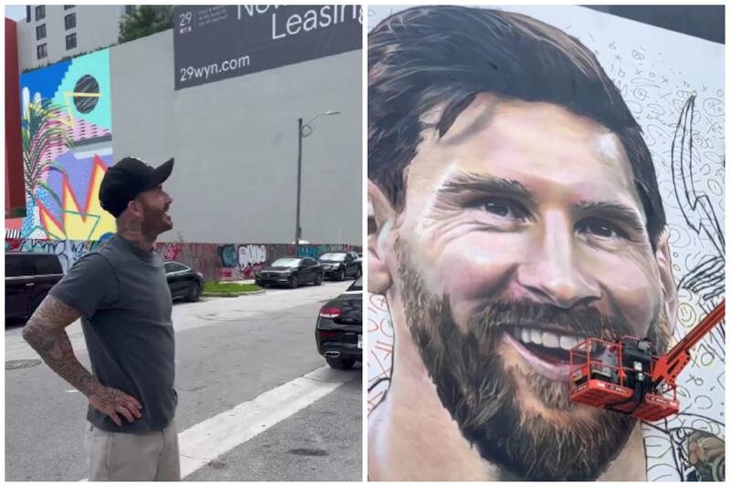 viendo el mural de Lionel Messi en Estados Unidos