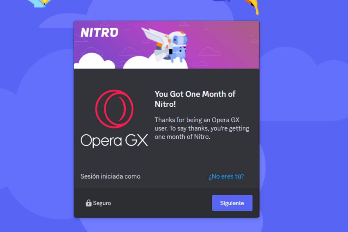 Así aparecerá cuando estés cobrando tu Nitro gratis.