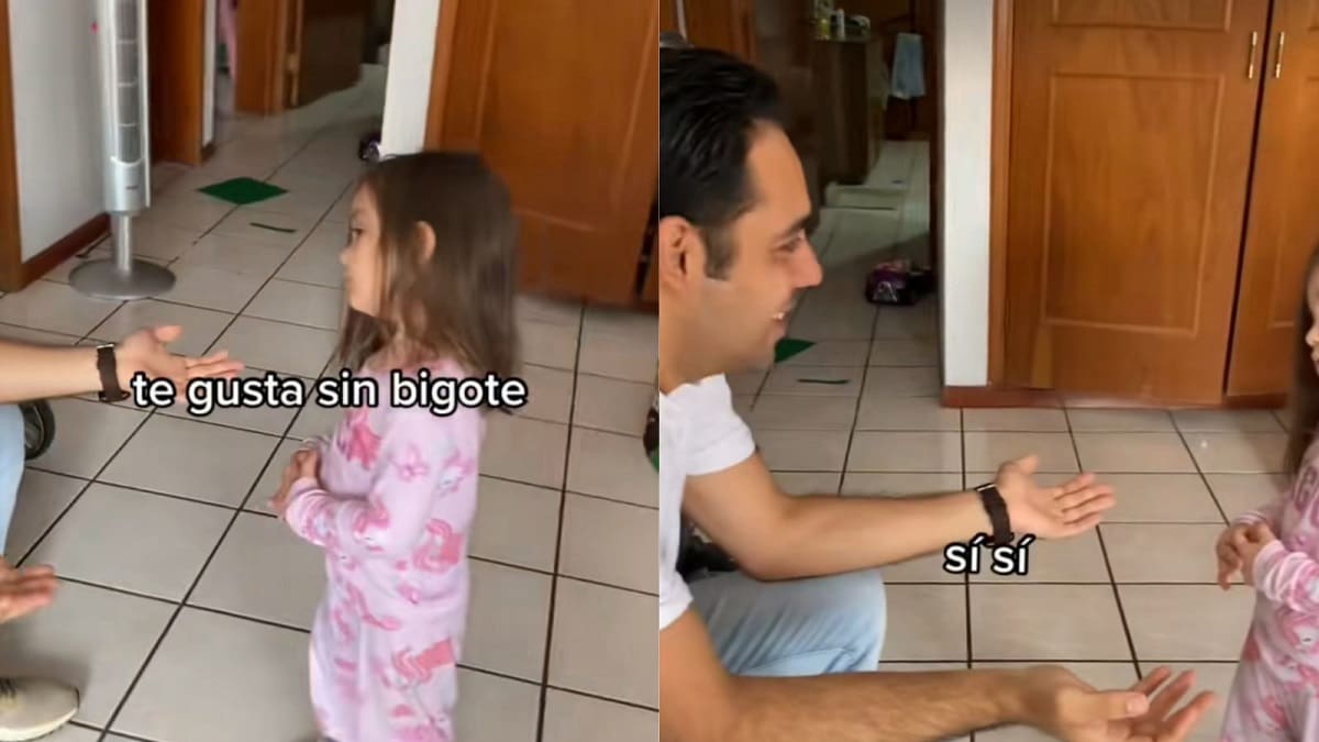 Niña llora porque su papá se quitó el bigote y se hace viral | VIDEO