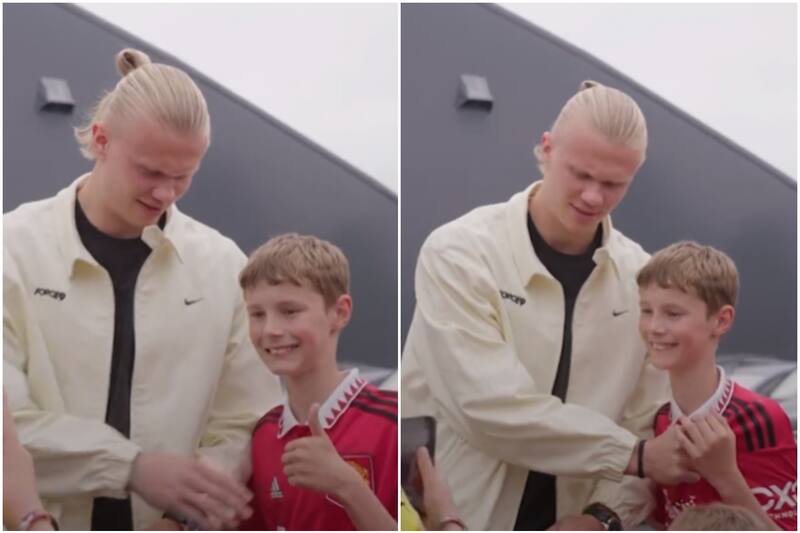 El noruego pidió otra foto para tapar el escudo del Manchester United