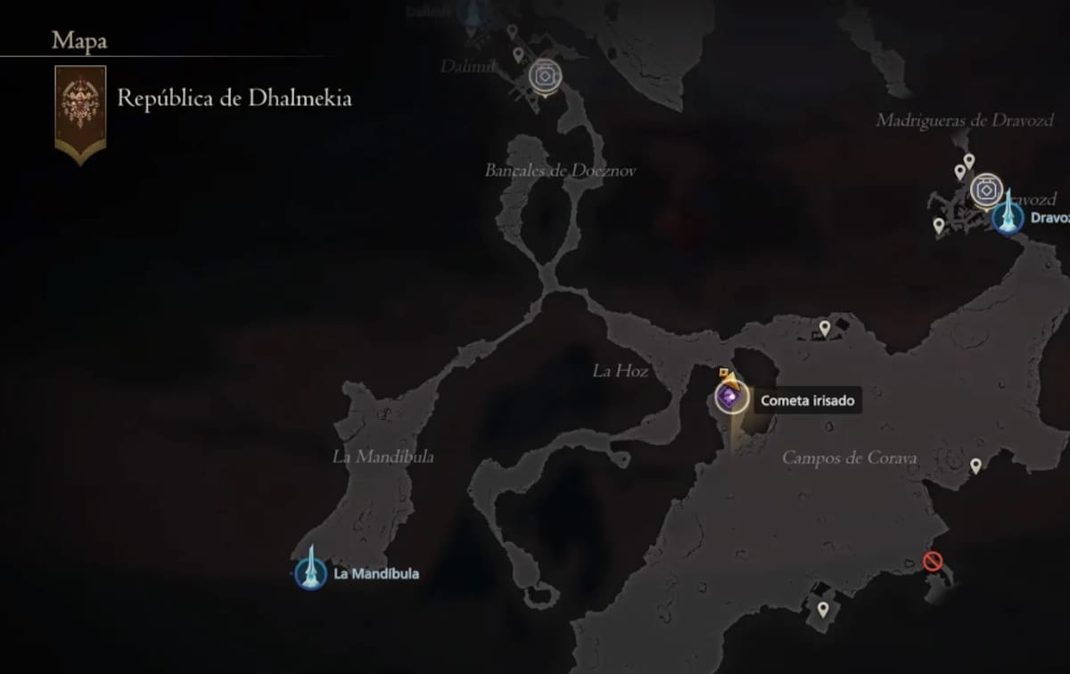 Ubicación Cometa Irisado. Créditos: Square Enix.