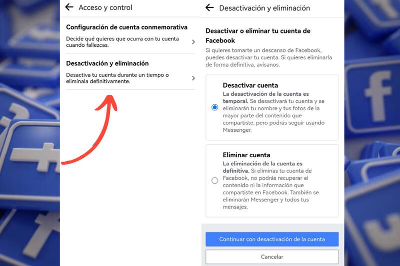 ¿Cómo eliminar mi cuenta desde un celular?. Créditos: Captura Facebook/Freepik