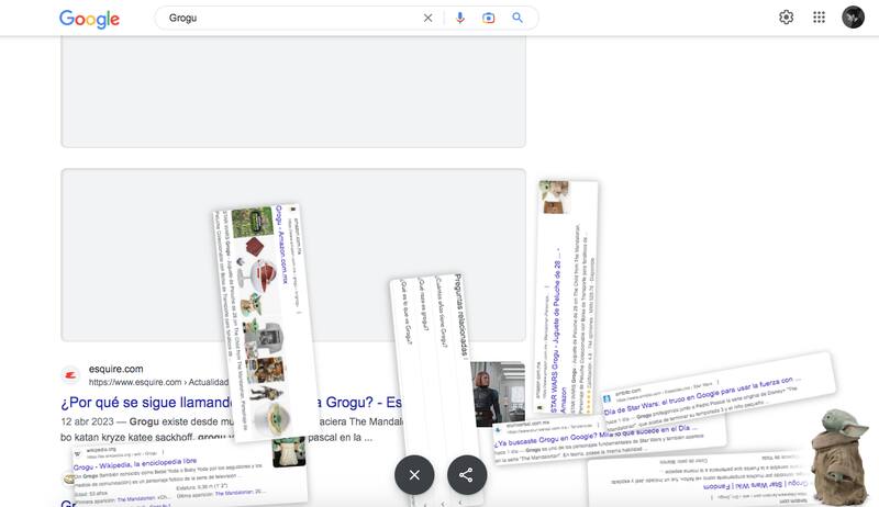 Lo que pasa si buscas Grogu en Google.