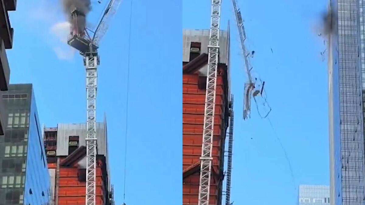 VIDEO | Una grúa colapsó en medio de un incendio en Nueva York
