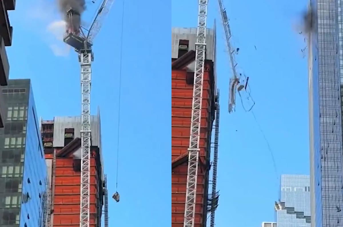 VIDEO | Una grúa colapsó en medio de un incendio en Nueva York