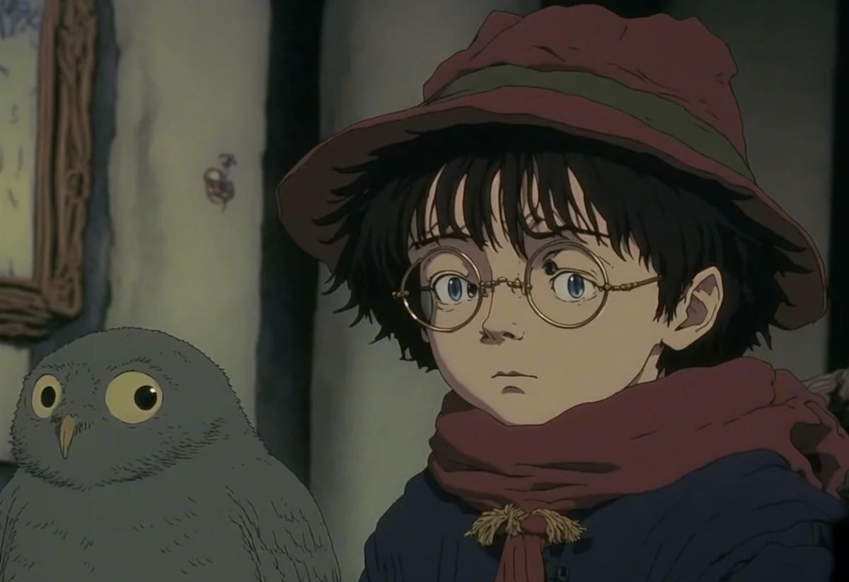 Harry Potter y Hedwig por Studio Ghibli, según la Inteligencia Artificial.