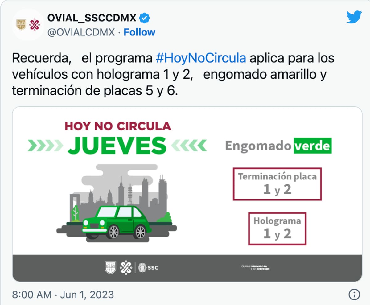 Estos son los vehículos que no podrán circular este jueves 1 de junio en CDMX según el programa Hoy no Circula.