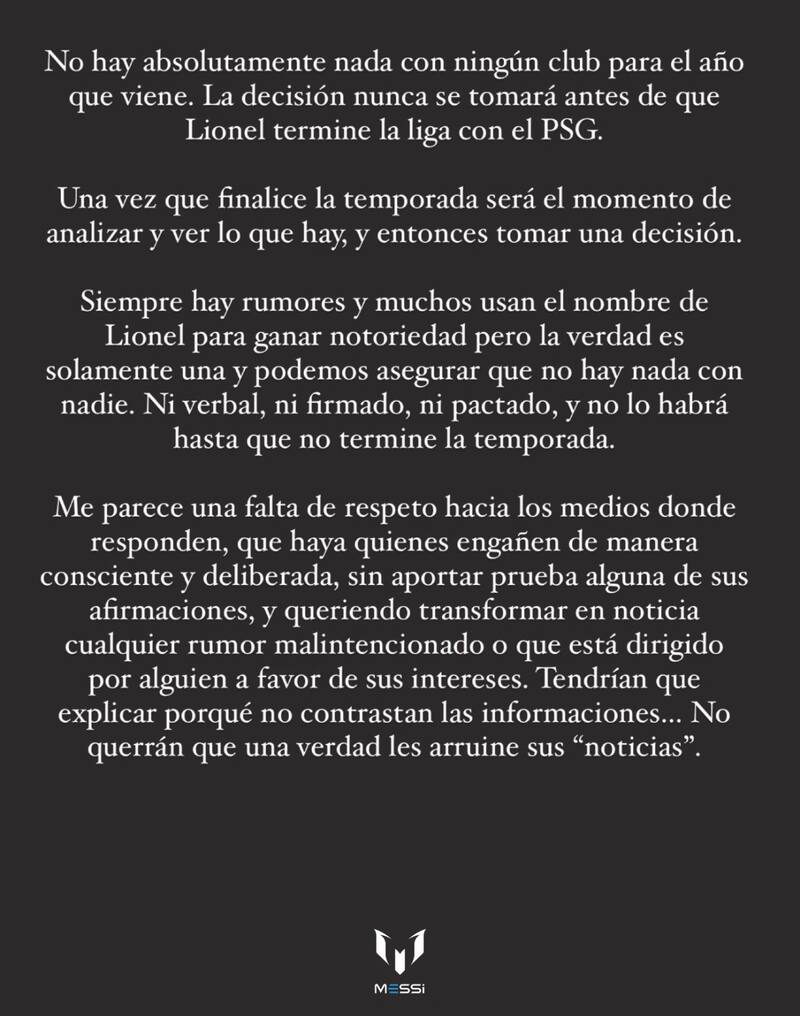 El comunicado del padre de Lionel tras los rumores de un posible fichaje en un club saudí