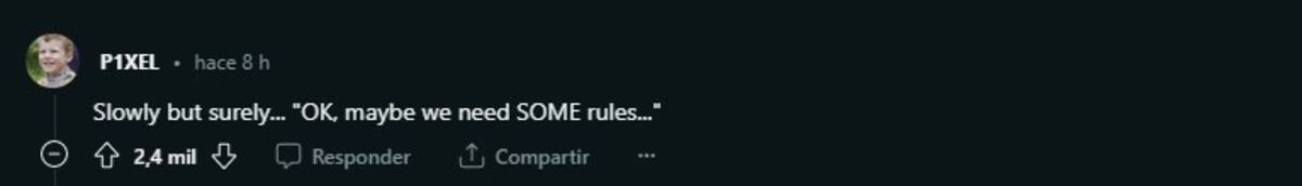 "Un lento pero seguro... 'Bueno, quizás debemos tener ALGUNAS reglas'". Créditos: Reddit.