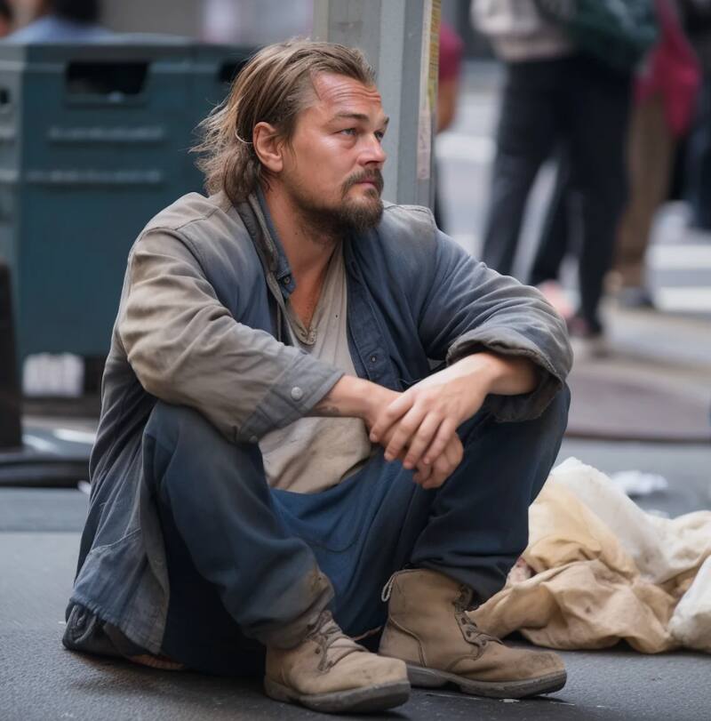 Leonardo DiCaprio viviendo en la calle, según la IA.