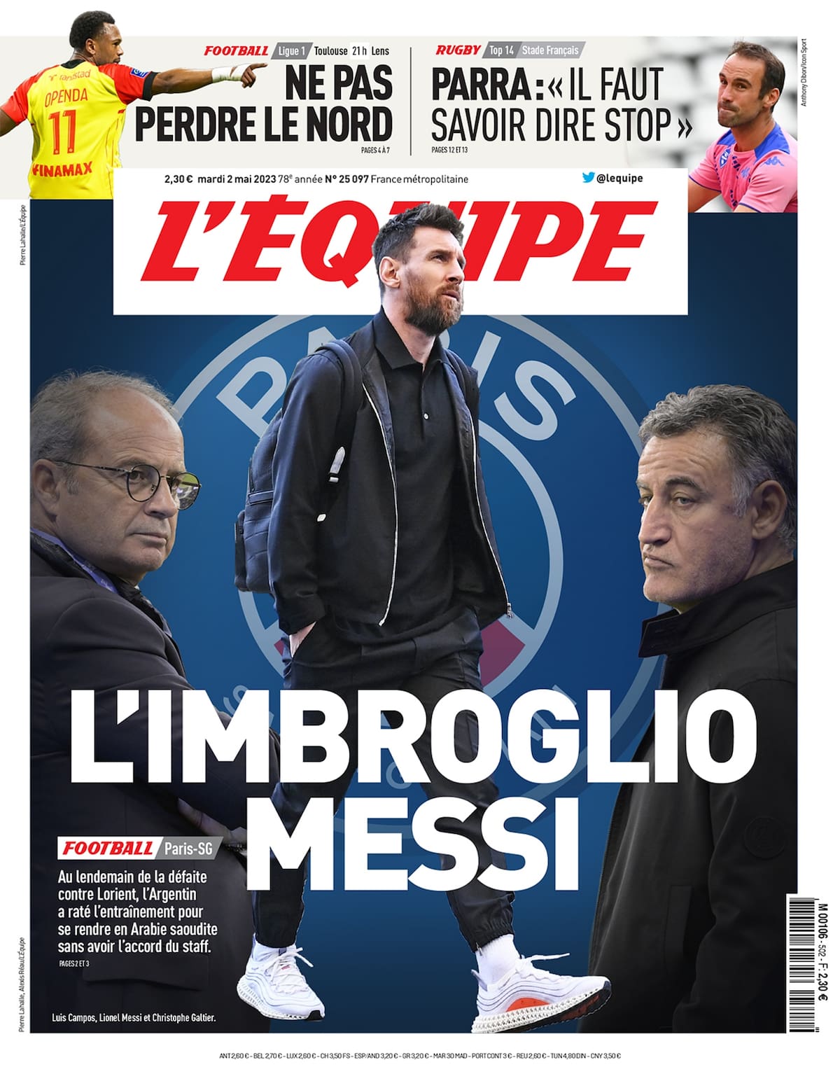 El delantero argentino Lionel Messi está en la tapa de L'Equipe con una nueva polémica.