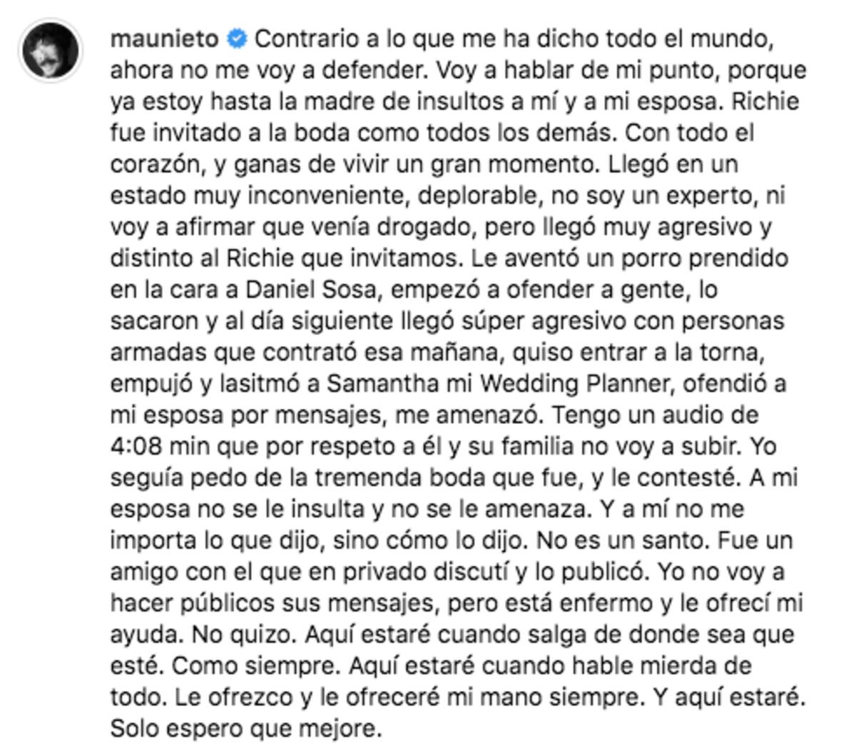 Mau Nieto habla de lo ocurrido con Ricardo O’Farrill.