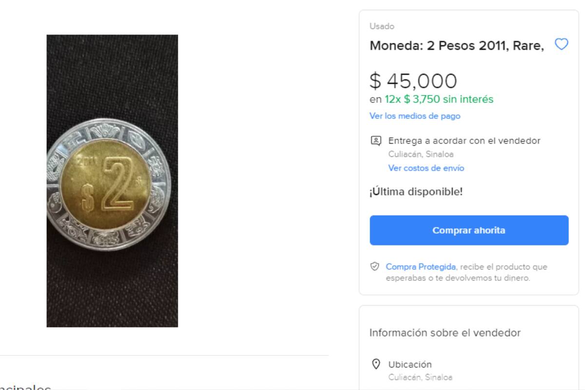 La moneda es vendida en 45 mil por su extraña apariencia.