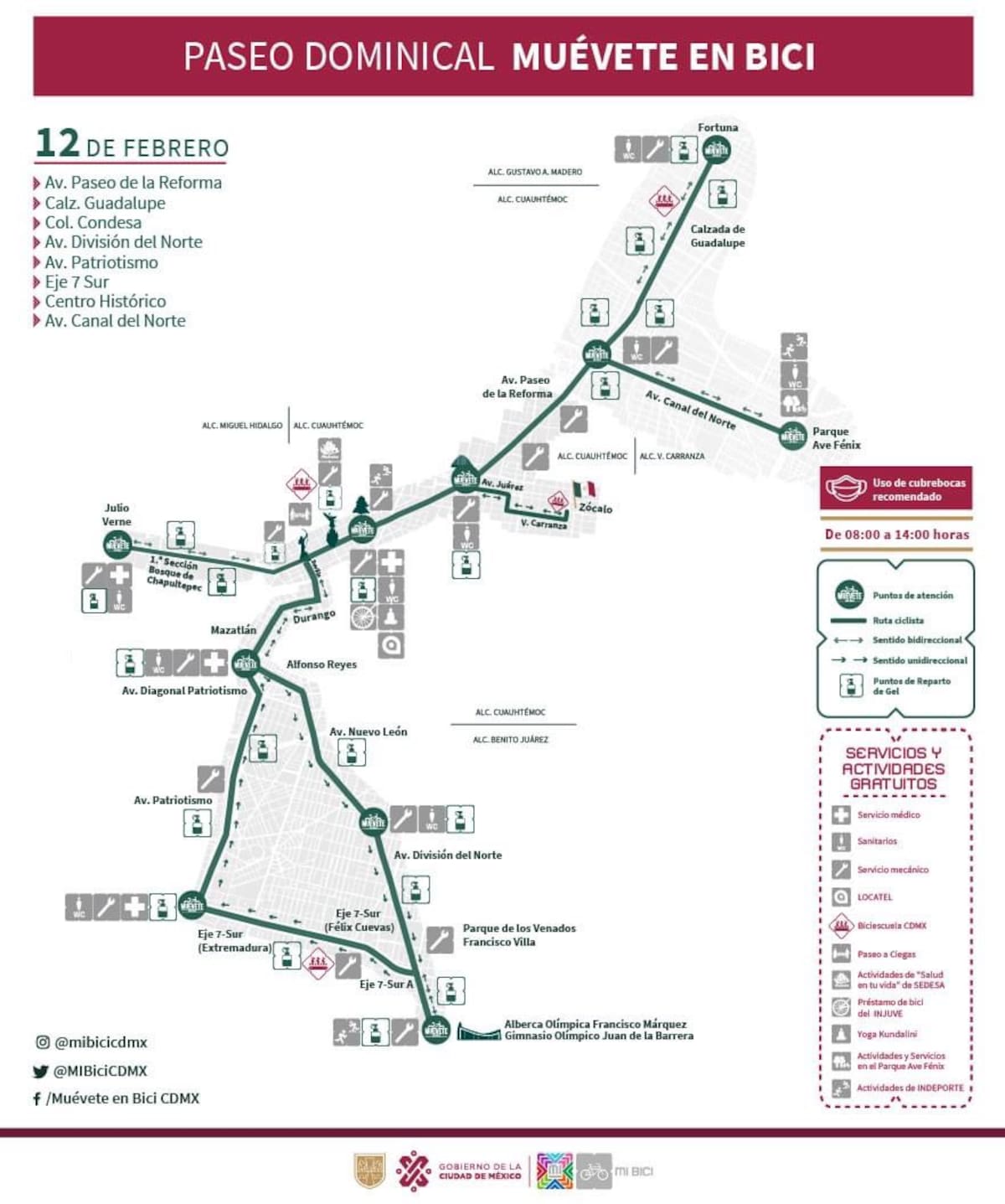 Conoce la ruta para el paseo dominical del 12 de febrero.