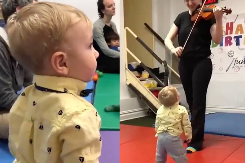 Así reaccionó este niño al sonido del violín.