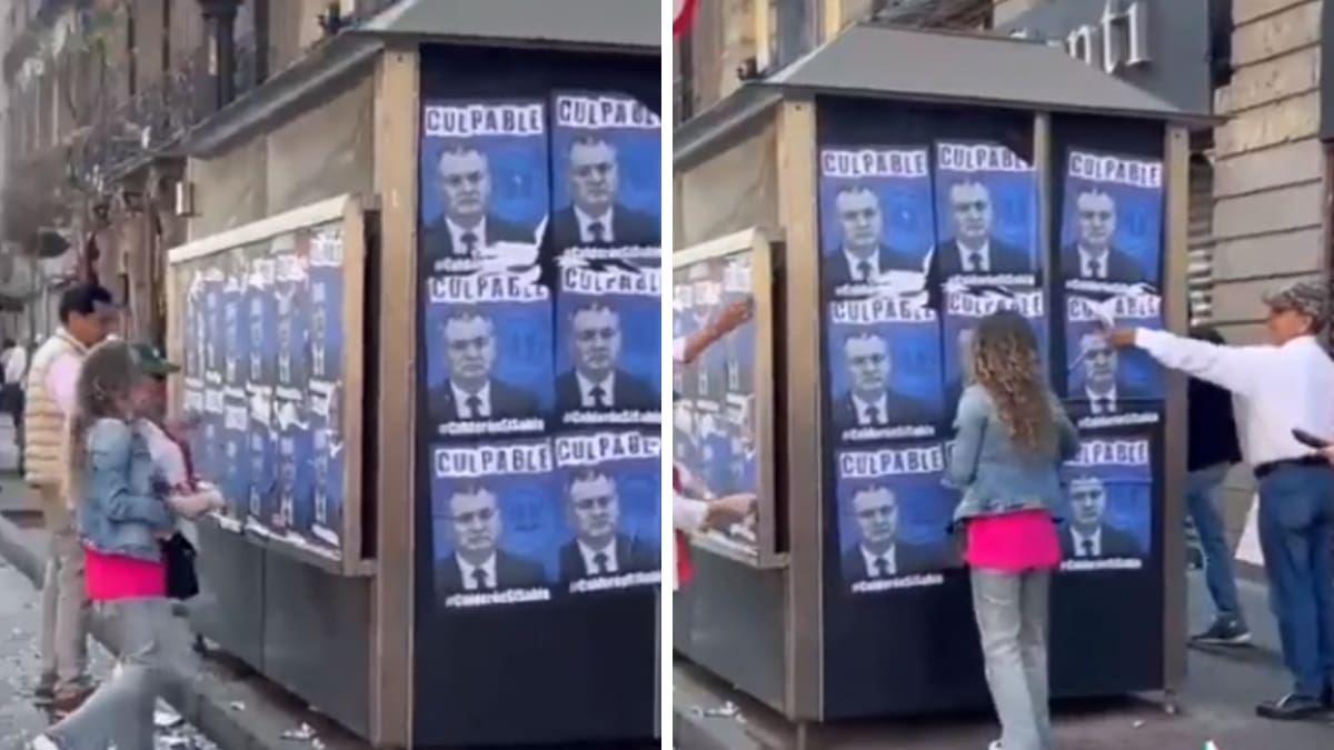 VIDEO| Asistentes a la marcha a favor del INE retiran carteles sobre Genaro García