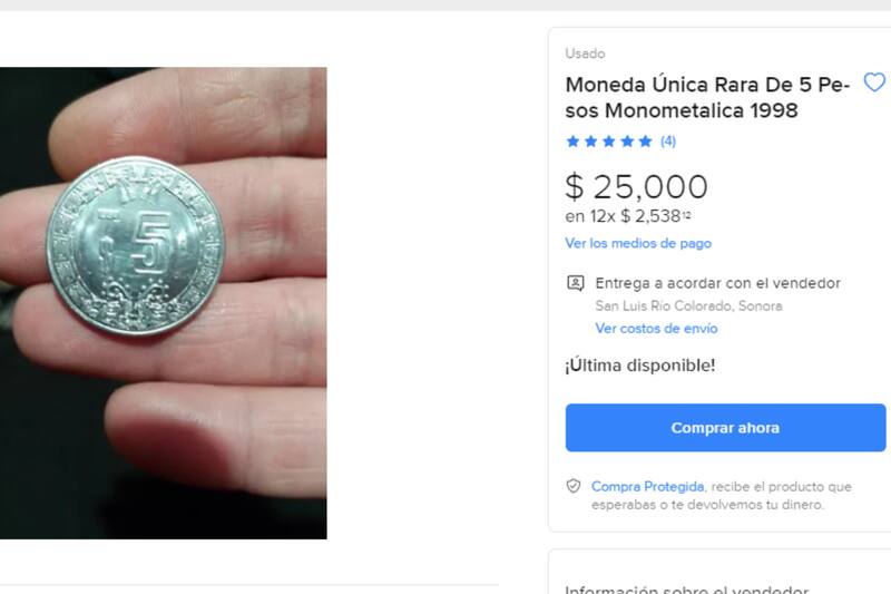 La moneda monometálica es vendida en Mercado Libre.