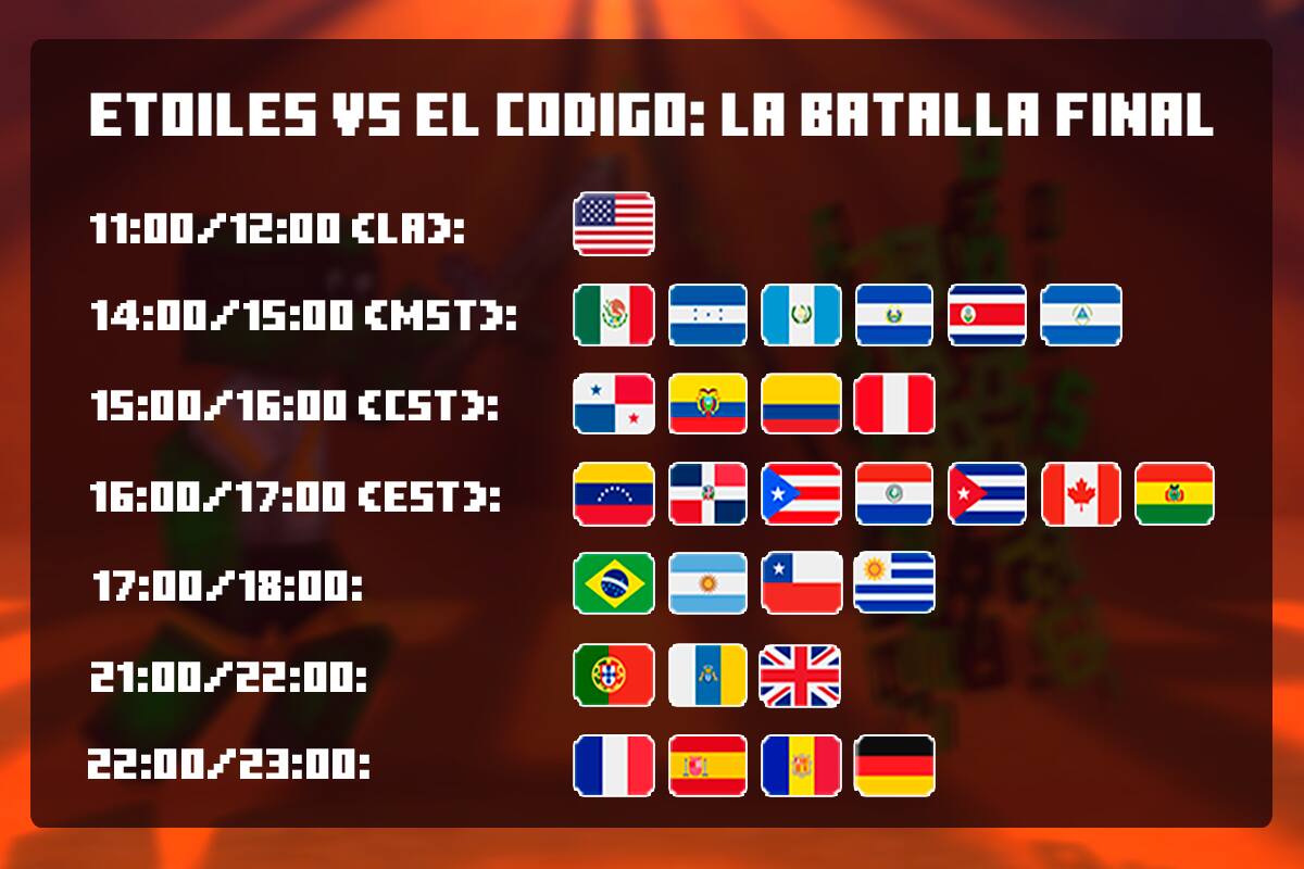 Estos son los horarios dependiendo del país en el que se realizará este lunes la batalla de Etoiles contra el código en el QSMP.