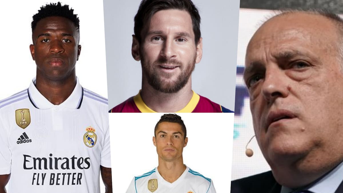 ¡Fail! Presidente de La Liga defiende a Vinicius recordando insultos contra Messi y Cristiano