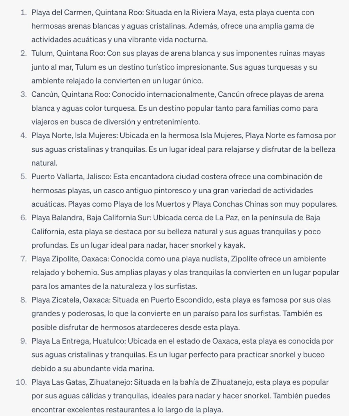 Estas son las mejores playas de México según la inteligencia artificial. Crédito: Chat GPT