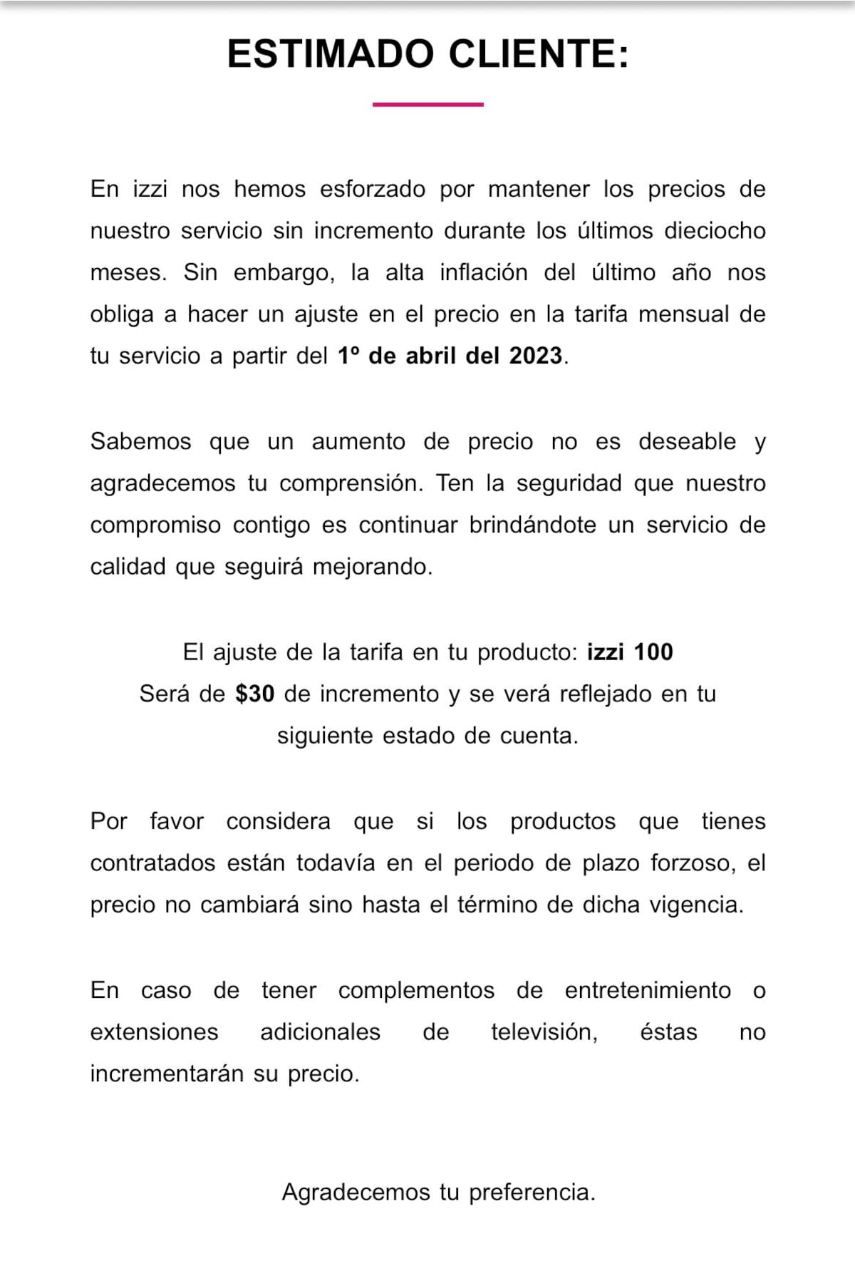 Izzi aumentará sus precios en abril 2023.