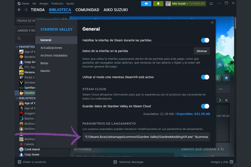 De esta forma, cada vez que abras el juego directamente desde Steam, se abrirá con SMAPI y podrás utilizar tus mods.