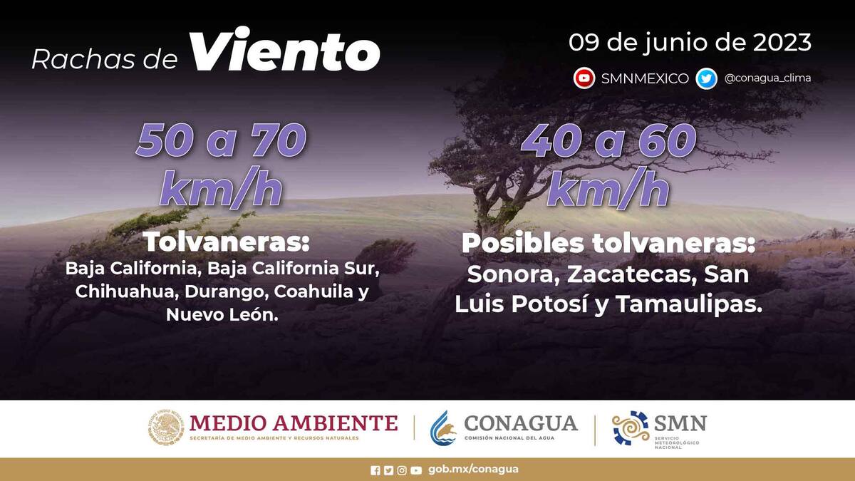 La lluvia estará acompañada de vientos fuertes.