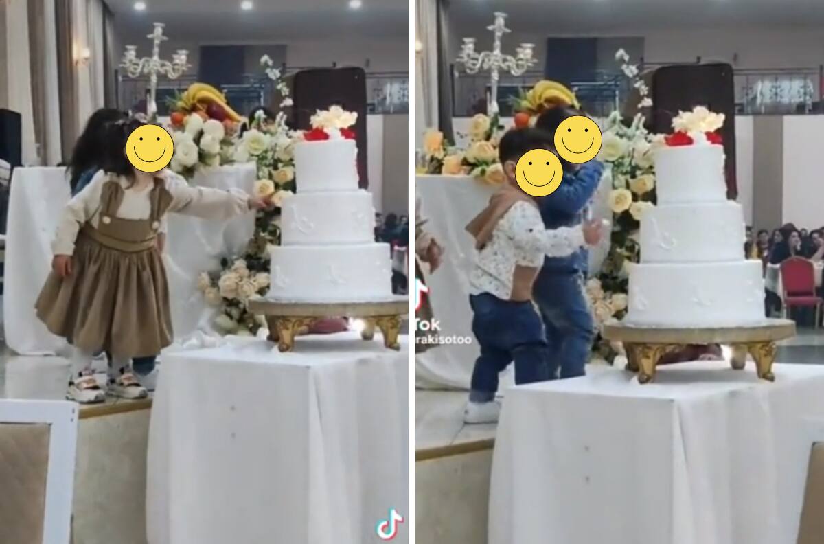 VIDEO| Niños son captados metiendo sus dedos al pastel de boda y se viralizan