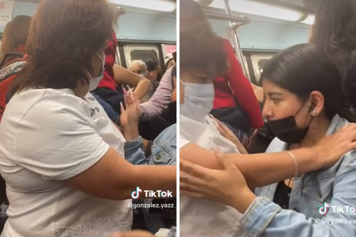 Mujeres pelean en el Metro.
