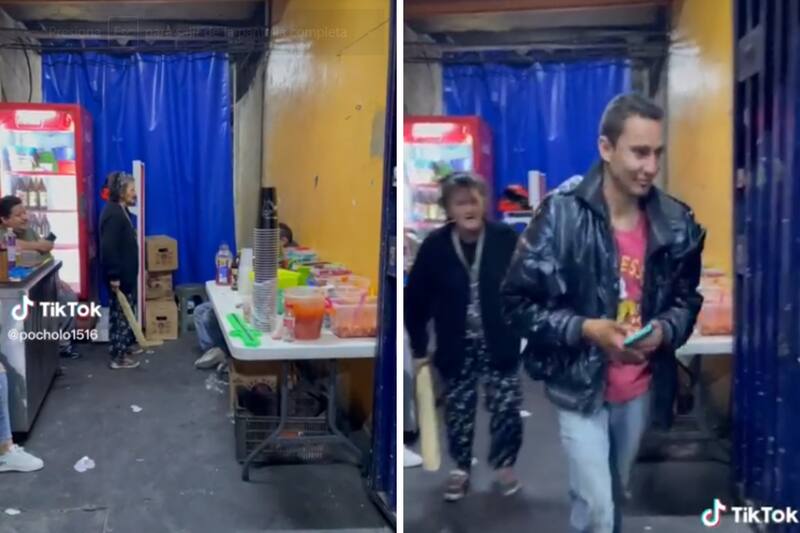 La mujer golpeó a su hijo para que este saliera del bar.