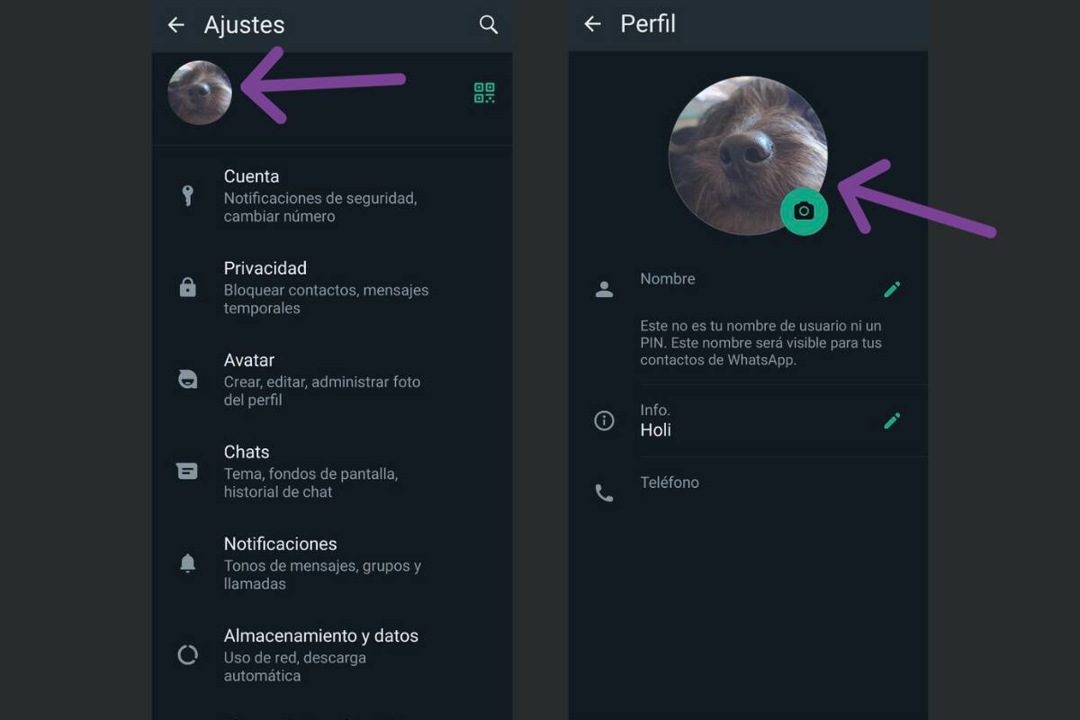 Presiona en la foto actual que tengas para ir a tu perfil.