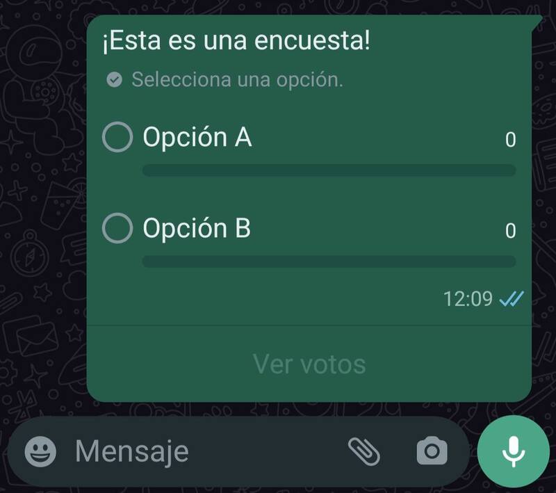 Así se verá tu encuesta en WhatsApp una vez realizada. (Tecno Game)