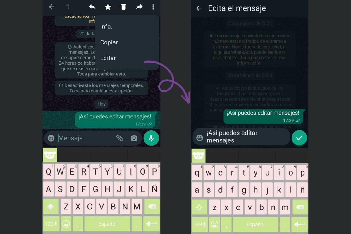 Tendrás que mantener presionado tu mensaje para editarlo.