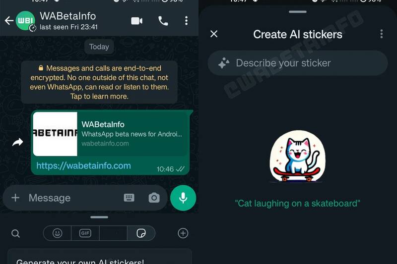 Así será la interfaz de los stickers generados por IA, según una filtración de WABetaInfo.