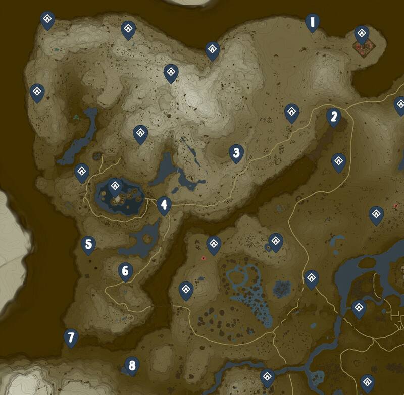 Estos son todos los Santuarios en la superficie de Tabanta. Créditos: Tecno Game - IGN - Nintendo.