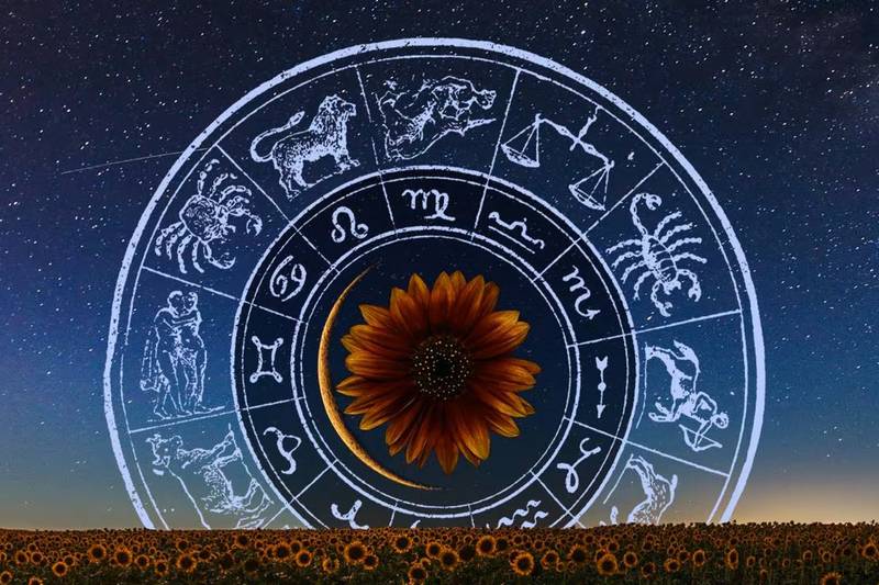 mandala con los doce signos zodiacales y sus respectivos símbolos.